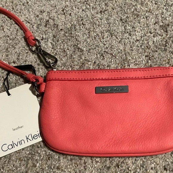 Calvin Klein, Sm. Coral & Silver Leather wristlet. Never been used! NWT - Picture 10 of 10
